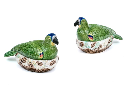 Pair Of Portuguese Ceramic Bird Boxes