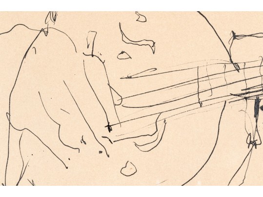 Gino Hollander (American, 1924-2015) Pen On Paper, Man Playing The Banjo 