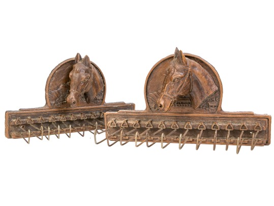 Pair Of Rustic Vintage Wall Mounted Leash / Hat Hangers