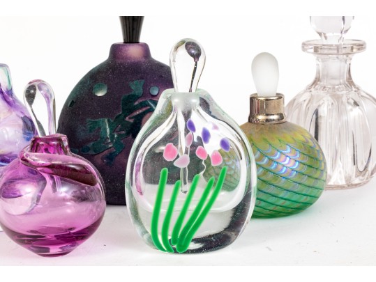 Eight Vintage Crystal And Glass Scent Bottles With Stoppers