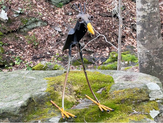 Brutalist Metallic Bird Sculpture