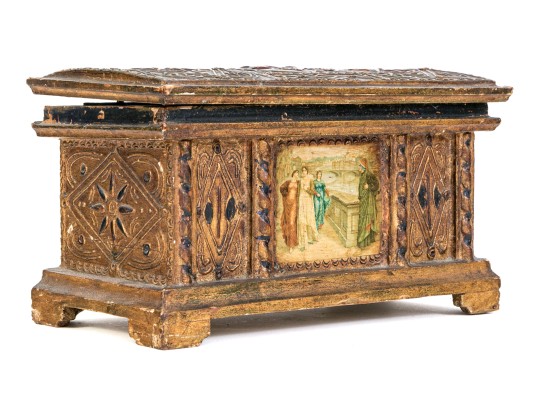 Semi Antique Carved & Gilt Finished Florentine Hinged Casket