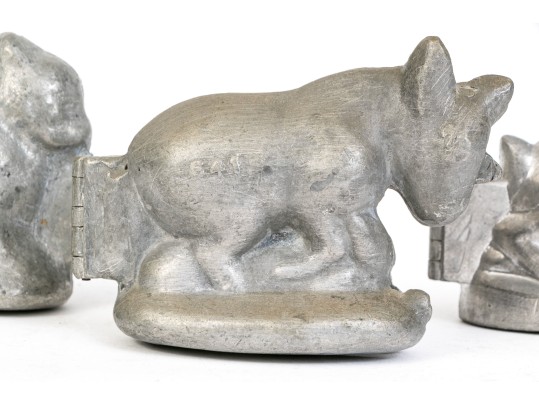 Five Vintage Lead Or Pewter Ice Cream & Chocolate Moulds