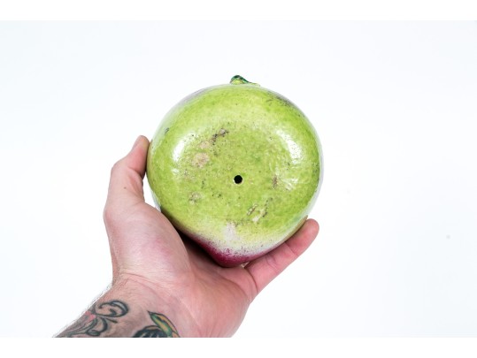 Collection Of Three Naturalistic Chinese Ceramic Fruit On A Wooden Pedestal