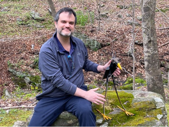 Brutalist Metallic Bird Sculpture