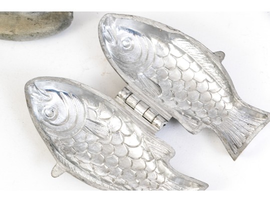 Five Vintage Lead Or Pewter Ice Cream & Chocolate Moulds