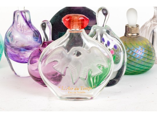 Eight Vintage Crystal And Glass Scent Bottles With Stoppers