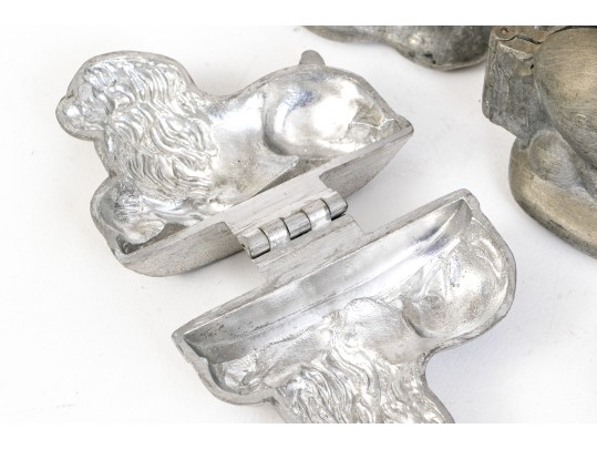 Five Vintage Lead Or Pewter Ice Cream & Chocolate Moulds