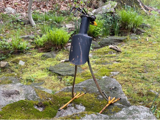 Brutalist Metallic Bird Sculpture