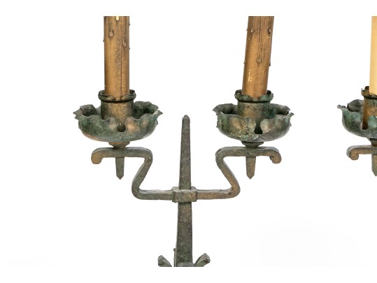 Pair Of Iron Two Light Table Lamps