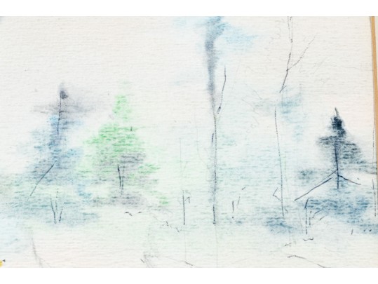 Tacher Signed Watercolor Skiing Scene