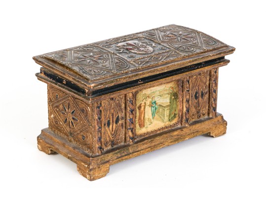 Semi Antique Carved & Gilt Finished Florentine Hinged Casket