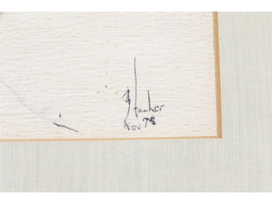 Tacher Signed Watercolor Skiing Scene