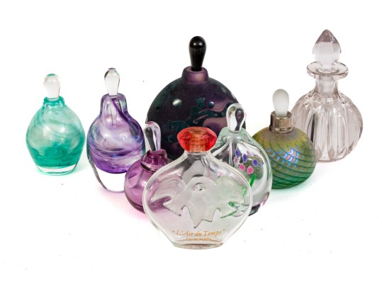 Eight Vintage Crystal And Glass Scent Bottles With Stoppers