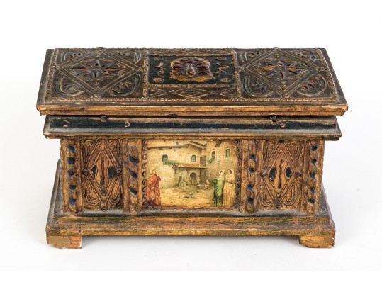 Semi Antique Carved & Gilt Finished Florentine Hinged Casket