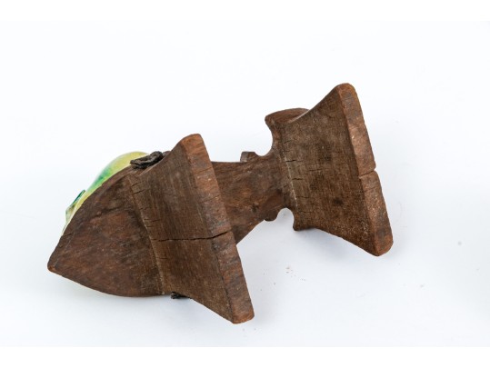 Collection Of Three Naturalistic Chinese Ceramic Fruit On A Wooden Pedestal