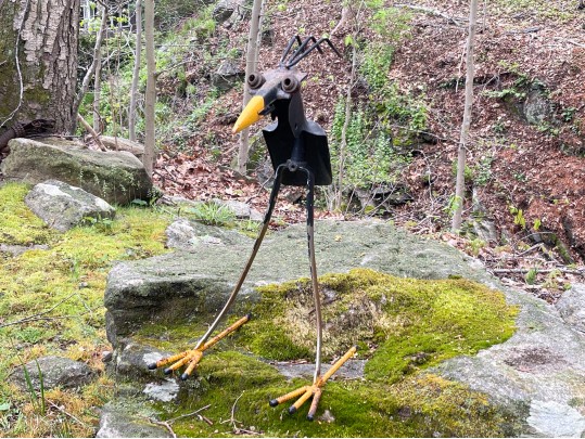 Brutalist Metallic Bird Sculpture