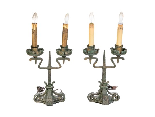 Pair Of Iron Two Light Table Lamps