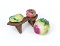 Collection Of Three Naturalistic Chinese Ceramic Fruit On A Wooden Pedestal