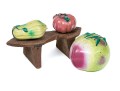 Collection Of Three Naturalistic Chinese Ceramic Fruit On A Wooden Pedestal