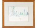 Tacher Signed Watercolor Skiing Scene