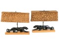 Great Pair Of 1950's Haeger Pottery Panther Lamps With Original Shades
