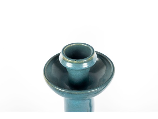 Moore Pots Pottery (Seagrove, NC) Pair Of Blue Glazed Candlestick Holders