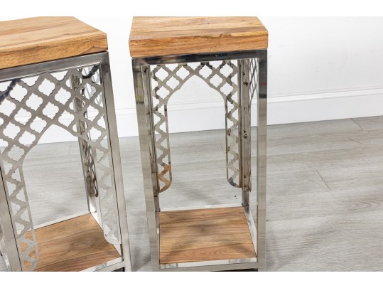 Contemporary Stainless Steel Lattice Accent Tables