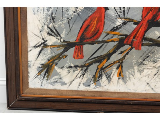 Lee Reynolds Burr (B. 1936) California Redbirds Oil On Canvas Art