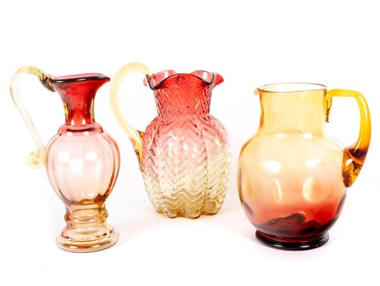 Amberina Depression Glass Drink Pitchers Including Fenton