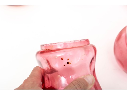 Cranberry Coin Depression Glass Pickle Castors