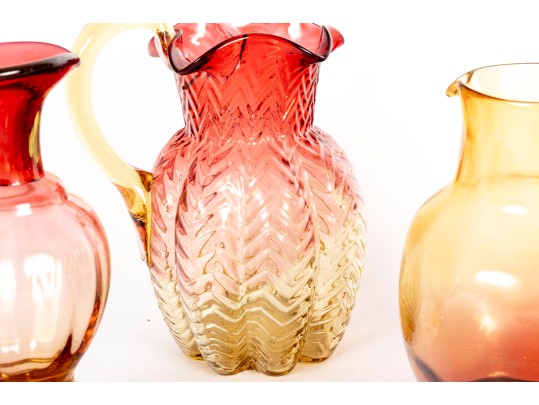 Amberina Depression Glass Drink Pitchers Including Fenton