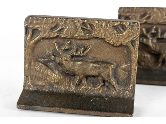 Antique Brass Elk Scene Bookends