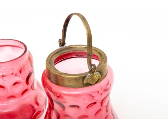 Cranberry Coin Depression Glass Pickle Castors