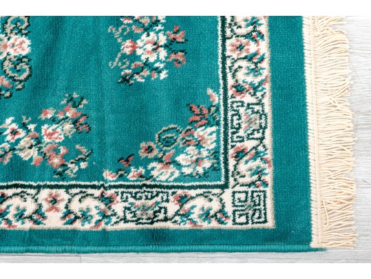 Hand-Woven Oriental Teal Wool Scatter Rug (3'4