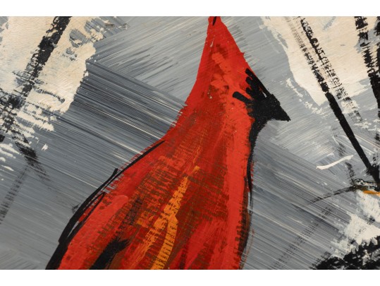 Lee Reynolds Burr (B. 1936) California Redbirds Oil On Canvas Art