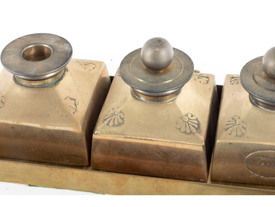 Solid Brass Antique Portuguese Inkwell Set