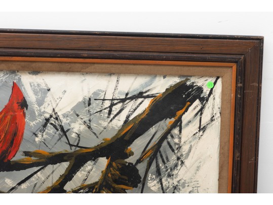 Lee Reynolds Burr (B. 1936) California Redbirds Oil On Canvas Art