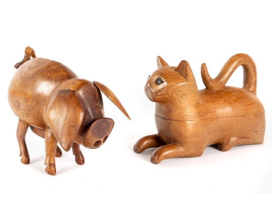 Pair Of Hand-Carved Animal Sculptures 