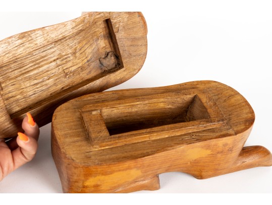 Pair Of Hand-Carved Animal Sculptures 