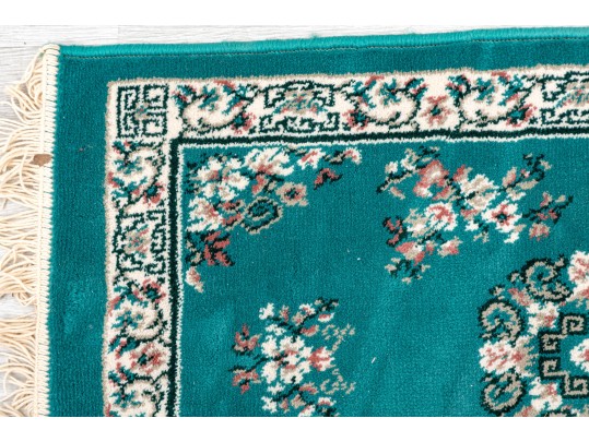 Hand-Woven Oriental Teal Wool Scatter Rug (3'4