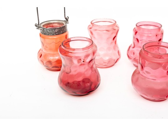 Cranberry Coin Depression Glass Pickle Castors