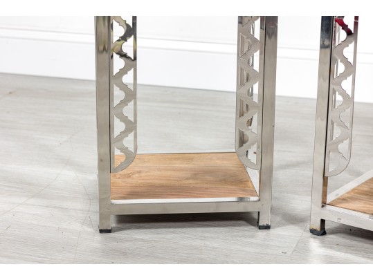 Contemporary Stainless Steel Lattice Accent Tables