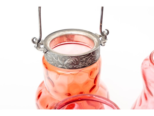 Cranberry Coin Depression Glass Pickle Castors
