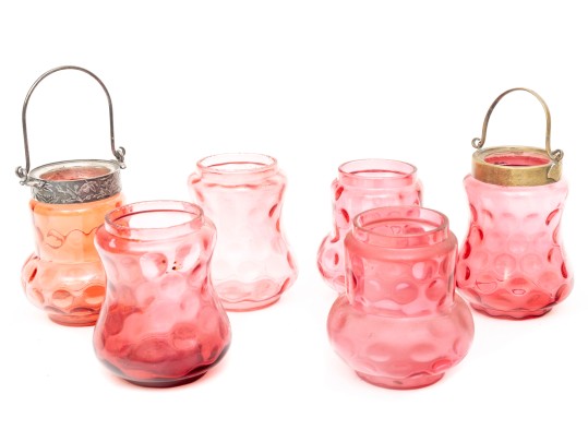 Cranberry Coin Depression Glass Pickle Castors