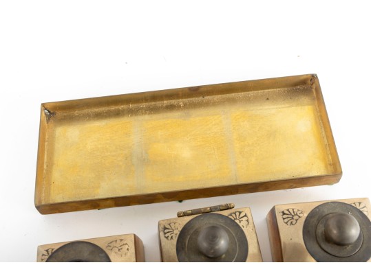 Solid Brass Antique Portuguese Inkwell Set
