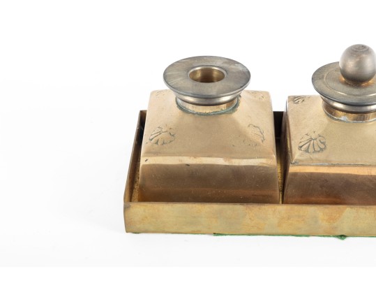 Solid Brass Antique Portuguese Inkwell Set