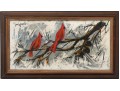 Lee Reynolds Burr (B. 1936) California Redbirds Oil On Canvas Art