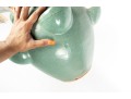 Large Blue-Glazed Redware Strawberry Pot Planter