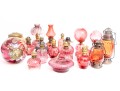 Cranberry Depression Glass Oil Lamps, Shades, And Fonts Incl. Fenton